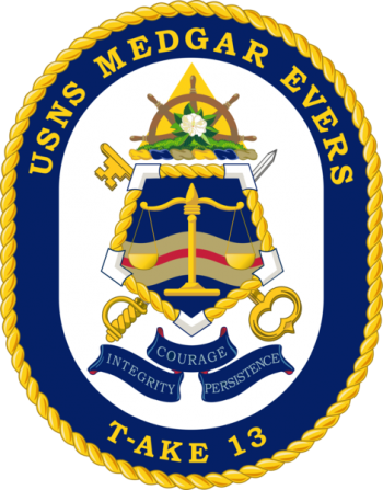 Coat of arms (crest) of the Dry Cargo Ship USNS Medgar Evers (T-AKE-13)