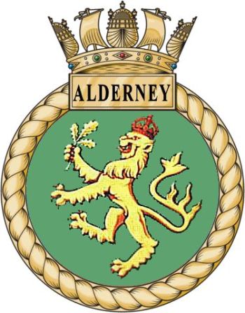 Coat of arms (crest) of the HMS Alderney, Royal Navy