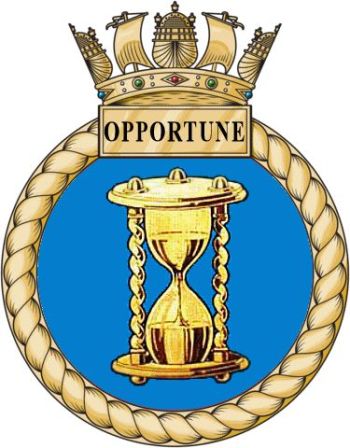 Coat of arms (crest) of the HMS Opportune, Royal Navy