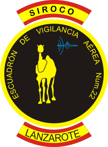 Coat of arms (crest) of the Air Vigilance Squadron No. 22 and Peñas del Chace Air Force Barracks, Spanish Air Force
