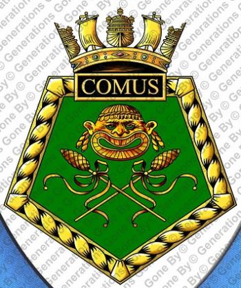 Coat of arms (crest) of the HMS Comus, Royal Navy