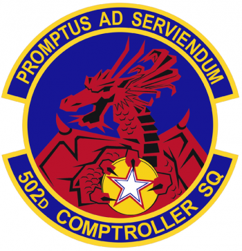 Coat of arms (crest) of the 502nd Comptroller Squadron, US Air Force